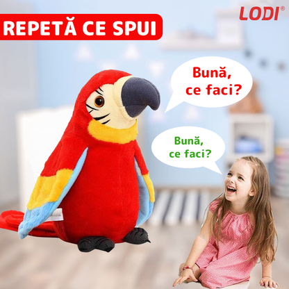 Jucarie interactiva Papagal Vorbitor Lodi607, care repeta tot ce aude, isi misca aripile si corpul, pufos, distractiv, rosu