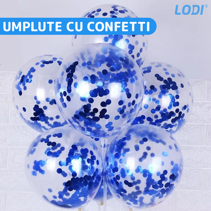 Set 15 Baloane Lodi259, Confeti, pentru Petreceri/Aniversari/Evenimente, o singura dimensiune, 3 culori, latex, albastru/alb/transparent