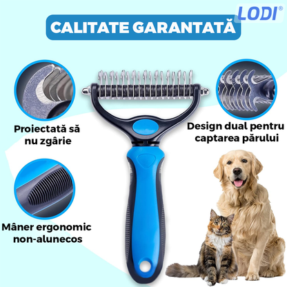 Perie par Caini, Pisici, Animale, Lodi430, tesala si perie trimmer 2 in 1, anti-naparlire, descalcire blana, pentru tuns par scurt si lung, L