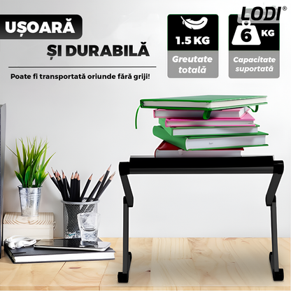 Masuta pentru Laptop 2 in 1 Lodi1241, reglabila pe inaltime, sistem de ventilatie dublu, coolere CPU, suport reglabl pentru mouse, multifunctionala, versatila, 42 x 26 cm, negru