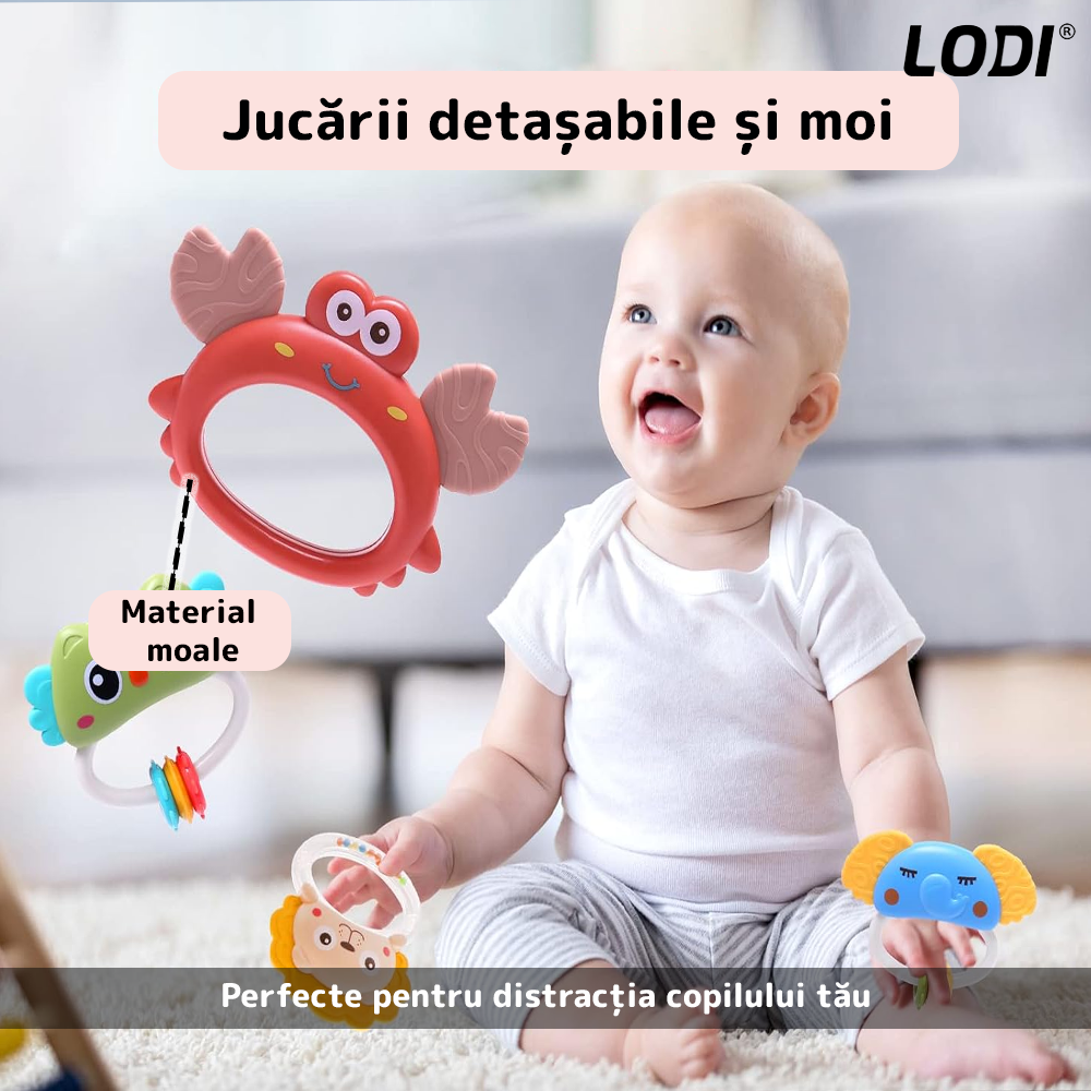 Carusel Muzical pentru Patut Lodi642, Bebe, control prin telecomanda, proiector, muzica si lumini, jucarii detasabile, rosu