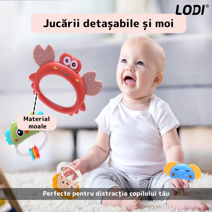 Carusel Muzical pentru Patut Lodi642, Bebe, control prin telecomanda, proiector, muzica si lumini, jucarii detasabile, rosu