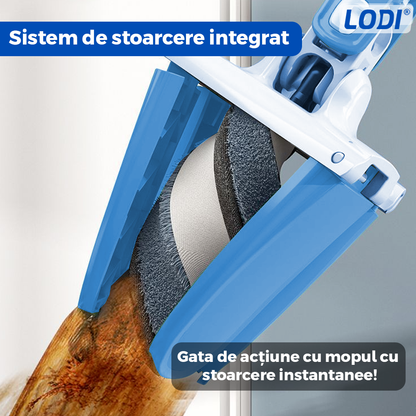 Mop cu Cap in Forma de X Lodi1147, rotire 360 grade, telescopic, curatare usoara, 5 lavete incluse, 123 cm, albastru deschis