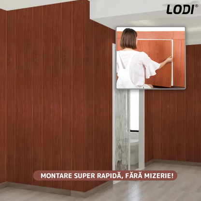 Set Tapet Panou 3D Lodi101, Model Lemn, suprafata acoperire 4.9 mp, autoadeziv, waterproof, usor de montat, design modern, 70x70 cm, maro inchis