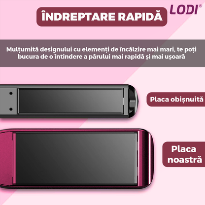 Placa profesionala de indreptat parul Lodi455,  invelis ceramic, 5 trepte de temperatura, easy lock, setarea temperaturii, 230°, roz
