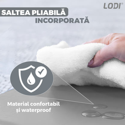 Patut Turistic Pliabil pentru Copii Lodi984, usa cu fermoar exterior, plasa de protectie tantari, materiale calitative, usor de montat, geanta de depozitare, dimensiuni 125x78x65, gri