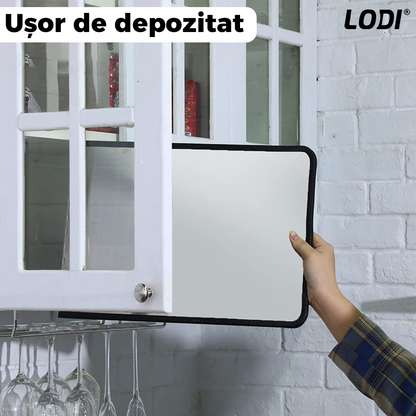 Placa de Protectie Aragaz Anti-Stropi Lodi87, panou triplu, pliabila, metal, de inalta calitate, usor de curatat, 97x30cm, argintiu