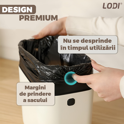 Cos de Gunoi Suspendat Lodi989, prindere pe suport autoadeziv, aplicabil pe perete sau mobila doua moduri de deschidere a capacului, capacitate 7l, bej