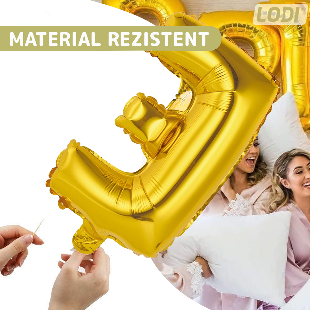 Balon in Forma de Litera E Lodi1468, metalizat, pentru Petreceri/Aniversari/Evenimente, rezistent, folie, gold, 40 cm