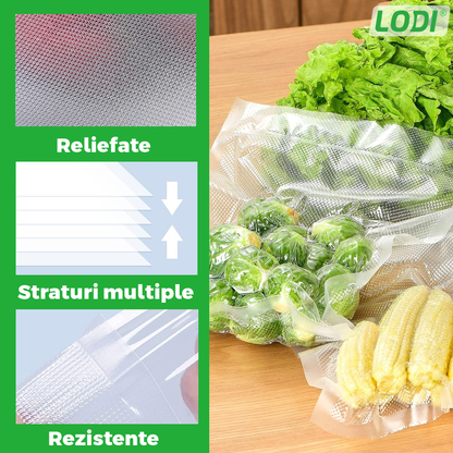 Set de  Role Folii pentru Vidat Universale Lodi, 5m x 15cm, compatibile cu orice aparat de vidat, gofrate, reutilizabile, rezistente la caldura, transparente