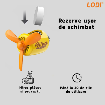 Difuzor Auto Aromaterapie Lodi336 car pilot yellow duck, kit odorizant, 2 arome cu extracte naturale incluse