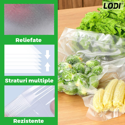 Set de Role Folii pentru Vidat Universale Lodi, 5m x 22cm, compatibile cu orice aparat de vidat, gofrate, reutilizabile, rezistente la caldura, transparente