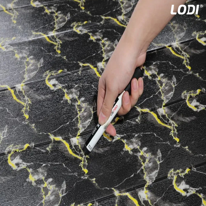 Set Tapet Panou 3D Lodi95, Model Marmura, suprafata acoperire 4.9 mp, autoadeziv, waterproof, usor de montat, design modern, 70x70 cm, negru
