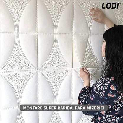 Set Tapet 3D Lodi128, suprafata acoperire 4.9 mp, autoadeziv, Model Floral, perete/tavan, waterproof, usor de montat, design modern, 70x70 cm, alb
