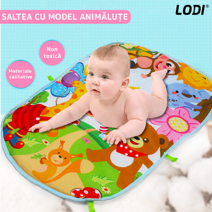 Centru de Activitati si Joaca Lodi327, saltea interactiva pentru copii  cu sunete, multifunctional, pian si oglinda detasabile, jucarii zornaitoare, 4 moduri interactive si educative, roz