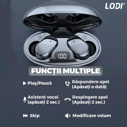 Casti Wireless  Lodi985, TWS, Bluetooth 5.0, afisaj digital, carcasa magnetica, sunet stereo, compatibilitate univesala, design compact, autonomie 7 ore,negru