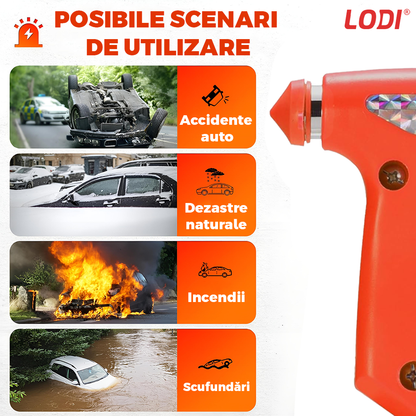 Set 2 Dispozitive de Spart Geamul Lodi1066 tip ciocan, doua capete, cutter pentru taiat centura, protectie anti-taieturi, carcasa inclusa, rosu