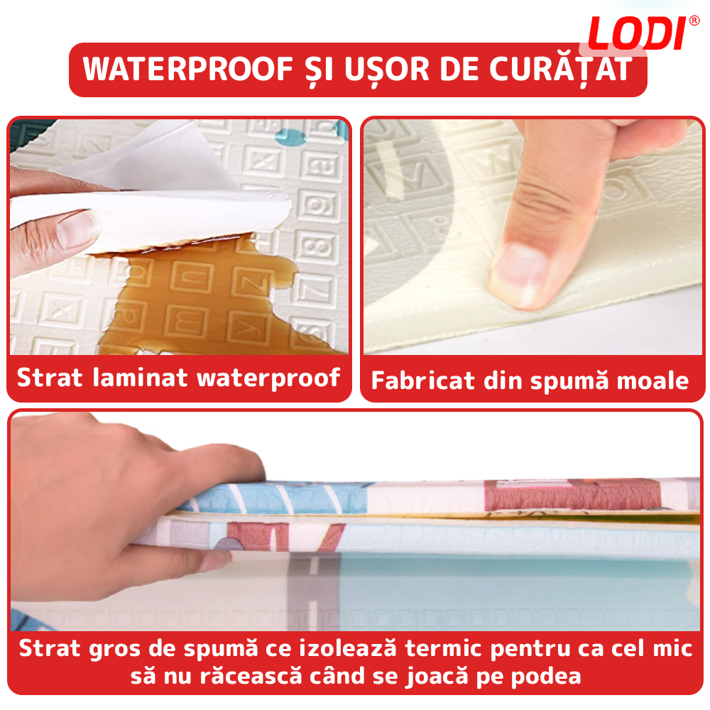 Covoras de Joaca pentru Copii Lodi488, 2 fete, termic, anti-derapant, pliabil, protectie impotriva loviturilor, oras si Londra, 200x180cm, grosime 1 cm, multicolor
