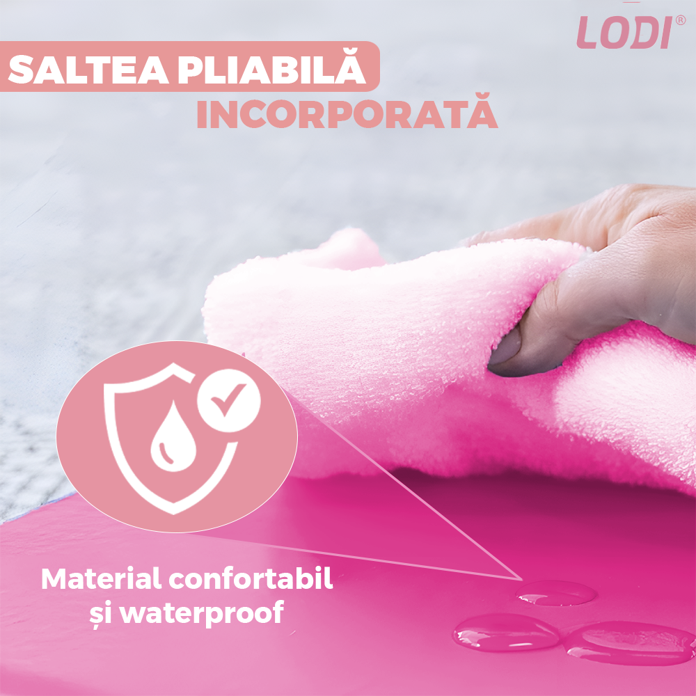 Patut Turistic Pliabil pentru Copii Lodi983, usa cu fermoar exterior, plasa de protectie tantari, materiale calitative, usor de montat, geanta de depozitare, dimensiuni 125x78x65, roz