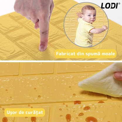 Set Tapet Caramida 3D Lodi55, suprafata acoperire 5.3 mp, autoadeziv, waterproof, usor de montat, design modern, 70x77 cm, portocaliu