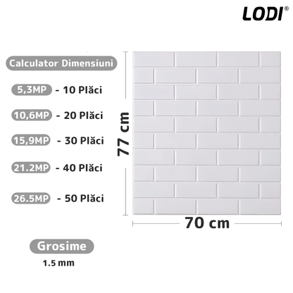 Set 10x Tapet 3D Lodi815, suprafata acoperire 5.3 mp, autoadeziv, Model Caramida Slefuita, perete/tavan, waterproof, usor de montat, design modern, 70x70 cm, alb