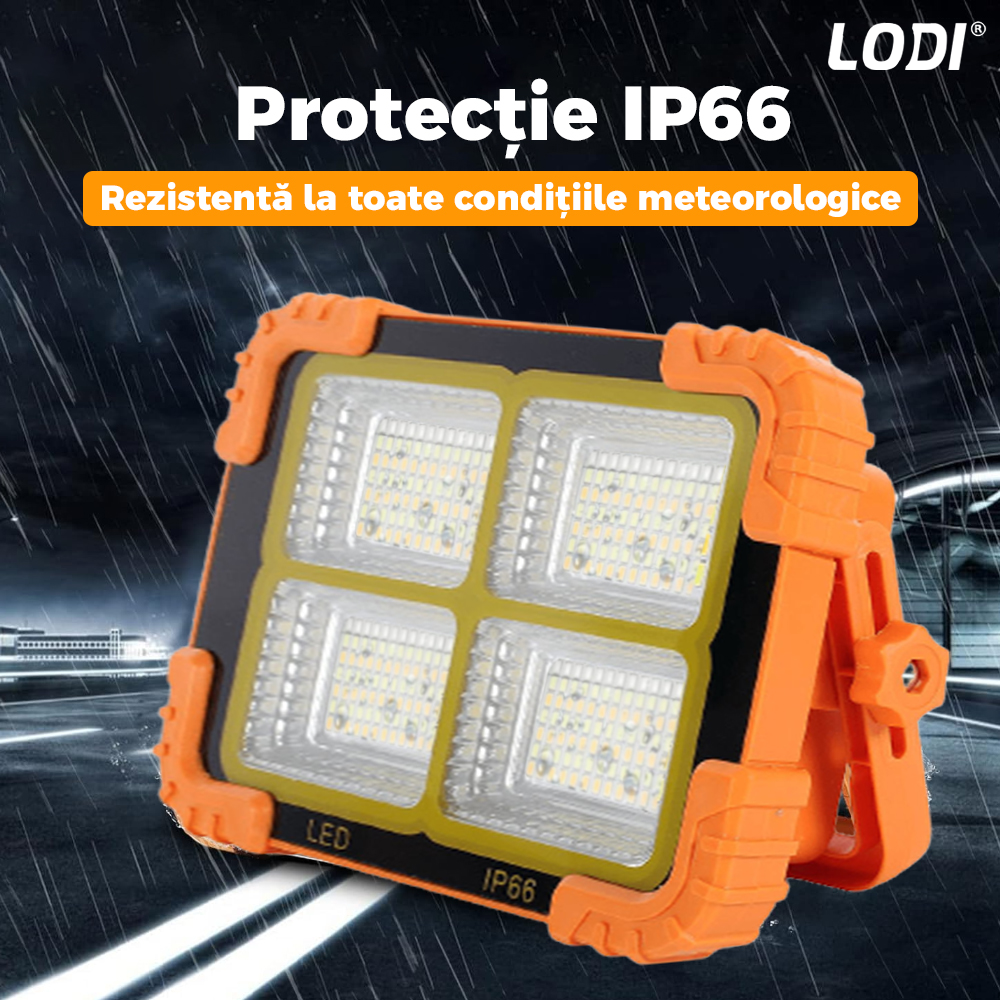 Lampa Solara 216 LED-uri Lodi267, 4 moduri de iluminare, protectie IP66, lumini de urgenta, power bank, portabila, Waterproof, exterior, portocaliu