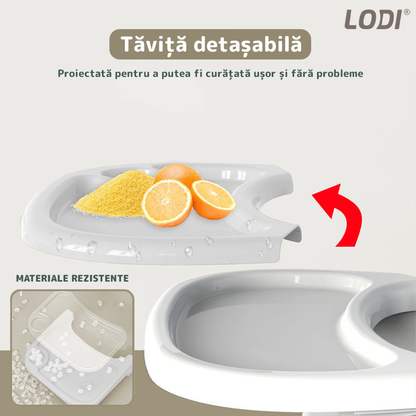 Scaun de Masa 3in1 pentru Bebelusi si Copii Lodi636, inaltime ajustabila, centura de siguranta in 5 puncte, tavita reglabila si detasabila, loc depozitare jucarii, bej