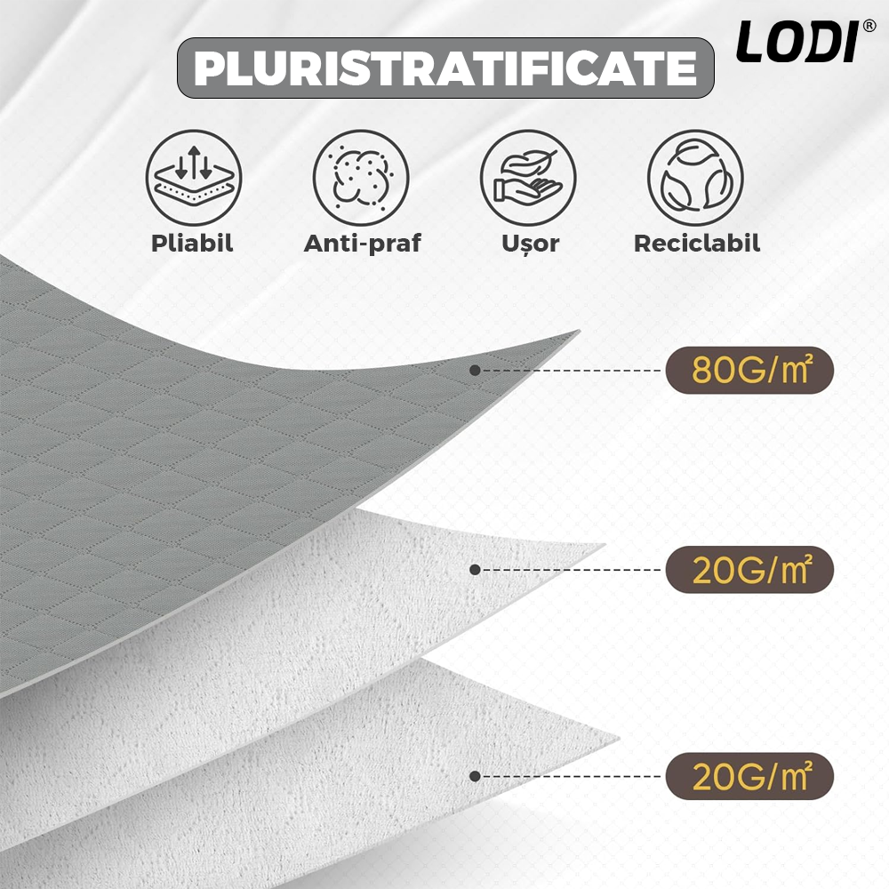 Set 3 Cutii pentru Depozitare si Organizare Mici Lodi1036, pliabile, maner ranforsat si fereastra transparenta, pentru haine/paturi/ plapumi/ perne/ lenjerii de pat/jucarii, 60 L, 46x48x28 cm, gri deschis