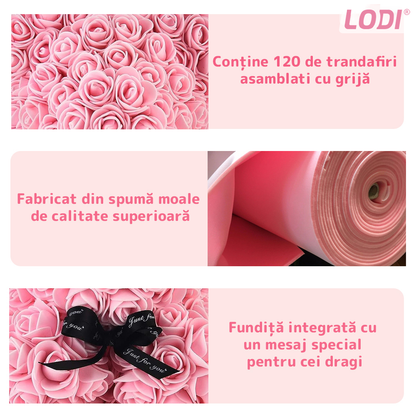 Ursulet din Trandafiri de Spuma Lodi331, floral roz, handmade, cutie transparenta, 25 cm