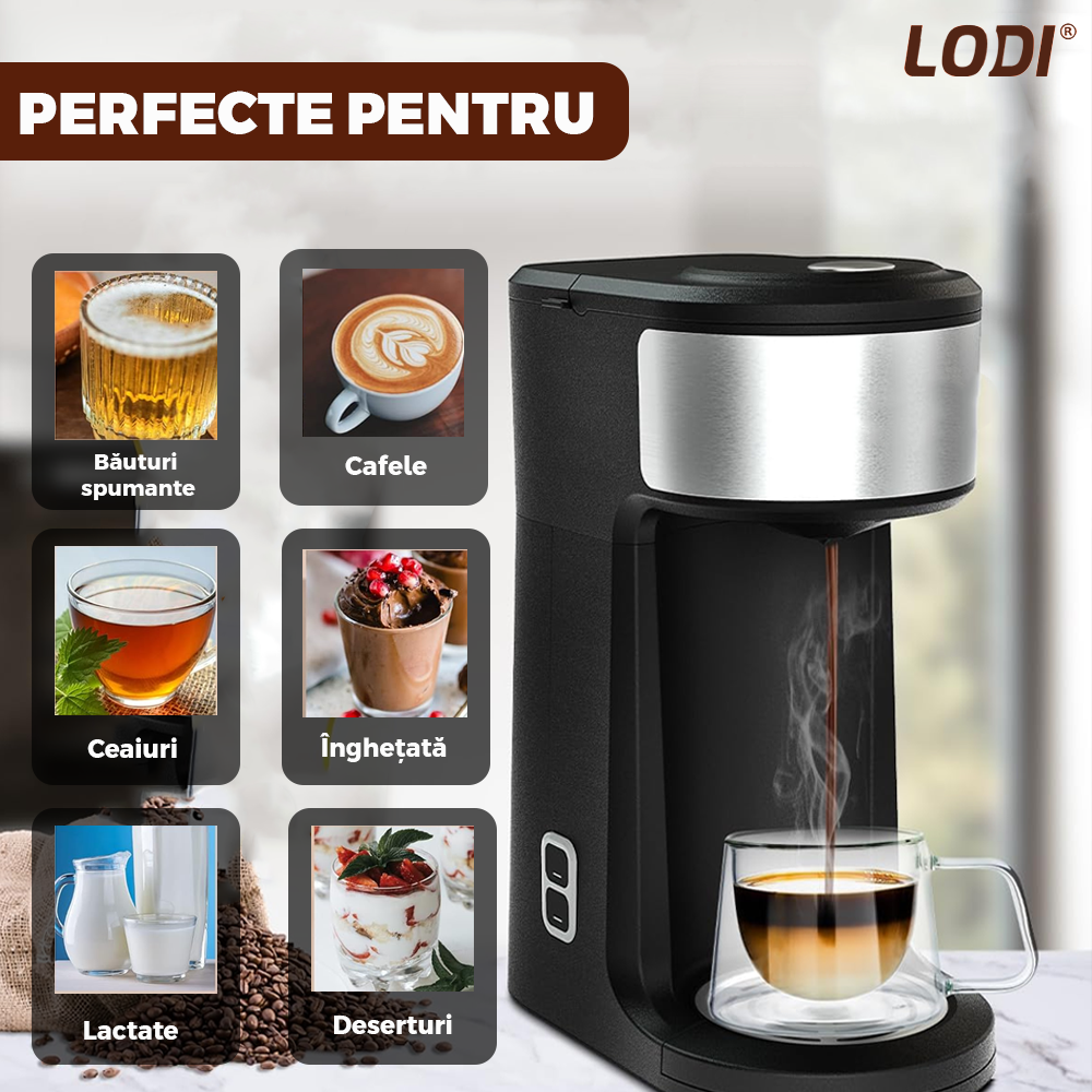 Set 4 Cani de Sticla cu Perete Dublu Lodi1004, model COFFEE, design modern, termorezistente, capacitate 200 ml, 12 x 8 cm