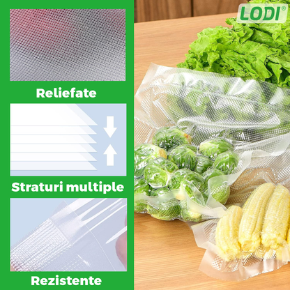 Set de Role Folii pentru Vidat Universale Lodi, 5m x 17cm, compatibile cu orice aparat de vidat, gofrate, reutilizabile, rezistente la caldura, transparente