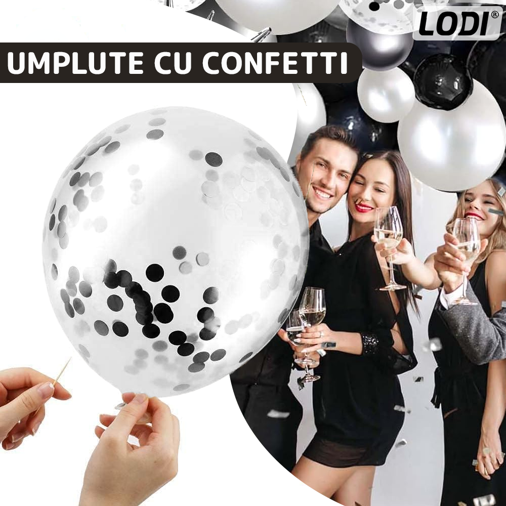 Set 10 Baloane Lodi771, Confeti, pentru Petreceri/Aniversari/Evenimente, o singura dimensiune, 2 culori, latex, negru