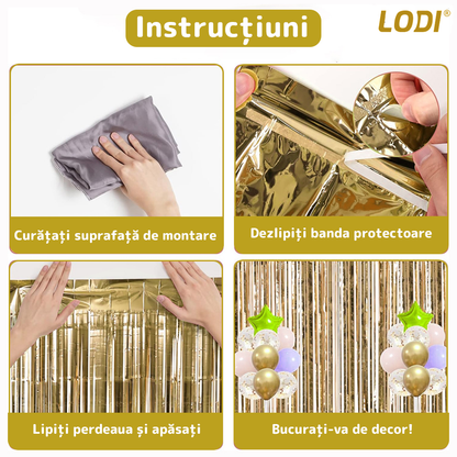 Set 2 Bucati Perdea Decorativa Lodi323, din folie auriu metalizat, pentru petreceri aniversare