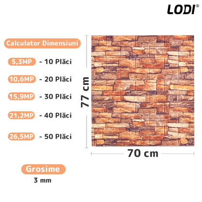 Set Tapet Caramida 3D Lodi85, Model Piatra Naturala, suprafata acoperire 5.3 mp, autoadeziv, waterproof, usor de montat, design modern, 70x77 cm, rosu