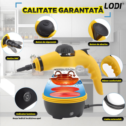 Aparat de Curat cu Abur Lodi1515, 3 Bar, incalzire imediata, capacitate mare, rezervor de 350 ml, presiune ridicata, temperatura 100-150°, accesorii incluse, putere 1200 W, galben/negru