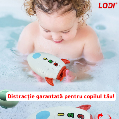Jucarie de Baie pentru Copii Lodi37, Racheta Inotatoare, interactiva, fara baterii, mecanism cu cheita, 8x11cm, rosu/alb