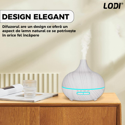 Difuzor Aromaterapie Lodi1450, 7 culori LED, 2 jocuri de lumini, capacitate 200ml, silentios, umidifica aerul, alb