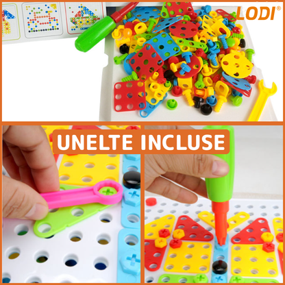 Jucarie Educativa si Interactiva 4in1 Lodi513, 234 piese, unelte pentru inginerie, pentru fete si baieti, manual inclus, puzzle 3D/2D, dezvoltare STEM, montessori, multicolor