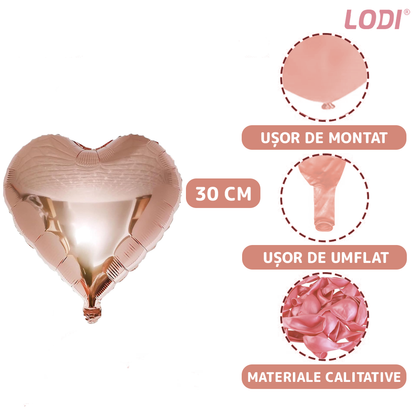 Set 25 Baloane Lodi754, Litere, pentru Petreceri/Aniversari/Evenimente, confetti, inimioare, model HAPPY BIRTHDAY, rose gold