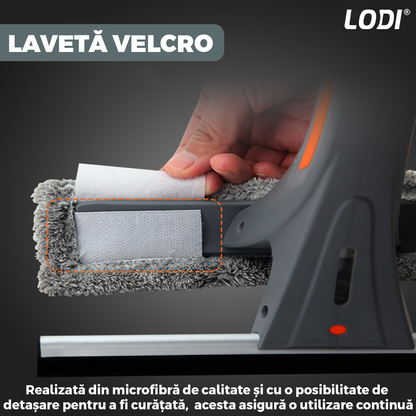 Stergator de Geamuri 3 in 1 Lodi706, laveta detasabila, racleta pentru curatare si lustruire, sticla de spray incorporata, telescopic, gri/portocaliu