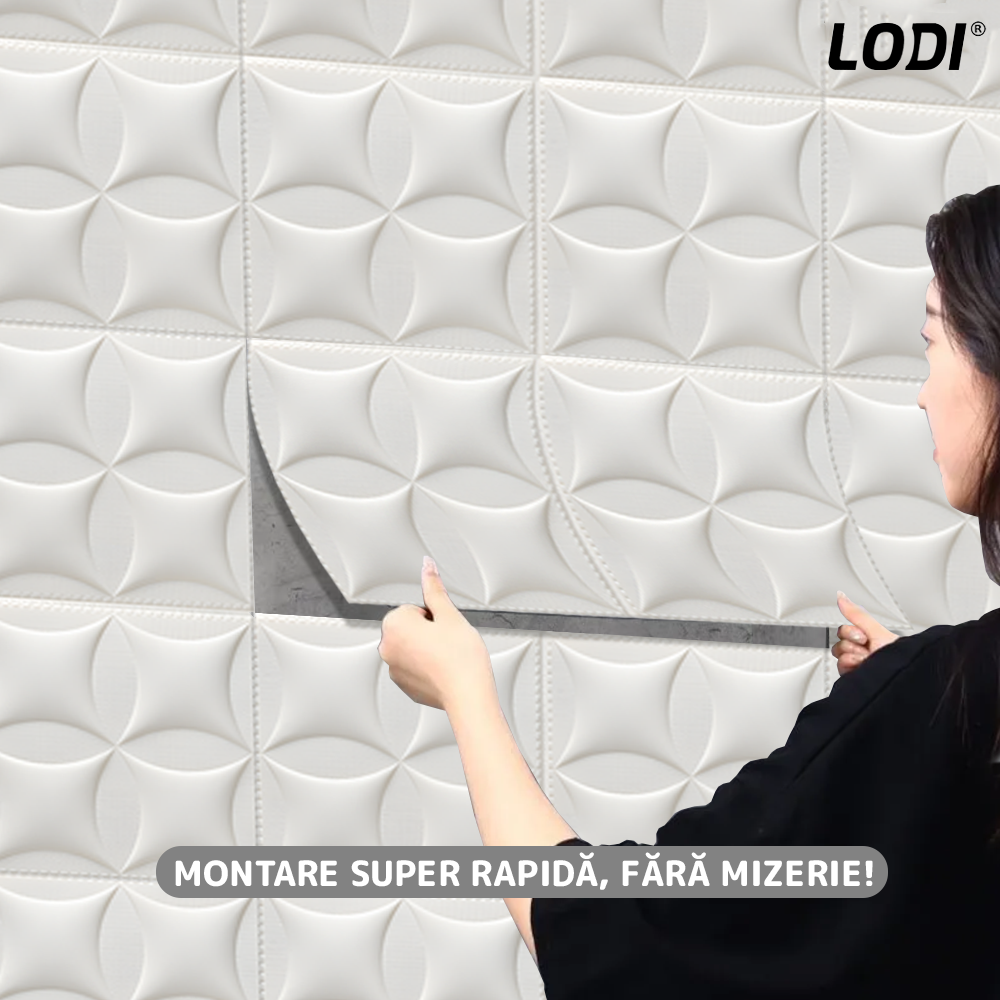 Set 10x Tapet 3D Lodi827, suprafata acoperire 4.9 mp, autoadeziv, Model Pernute, perete/tavan, waterproof, usor de montat, design modern, 70x77 cm, alb