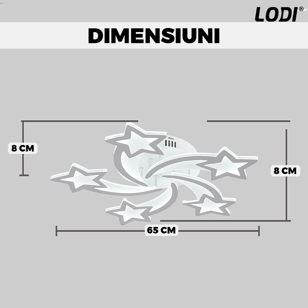 Lustra LED Model Stelute Lodi428,  dimabila cu telecomanda, 3 tipuri de lumina, intensitate ajustabila, lumina alba rece, neutra, alba cald, putere 110 W, 65 cm