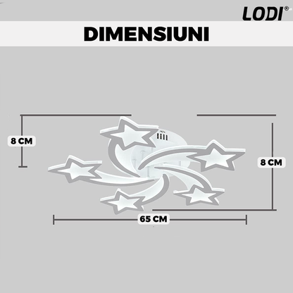 Lustra LED Model Stelute Lodi428,  dimabila cu telecomanda, 3 tipuri de lumina, intensitate ajustabila, lumina alba rece, neutra, alba cald, putere 110 W, 65 cm