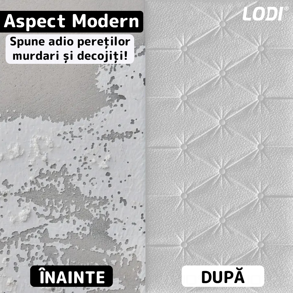 Set Tapet 3D Lodi385, suprafata acoperire 2.45 mp, autoadeziv, waterproof, design modern, usor de montat, 70x35cm, alb