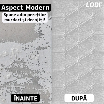 Set Tapet 3D Lodi385, suprafata acoperire 2.45 mp, autoadeziv, waterproof, design modern, usor de montat, 70x35cm, alb