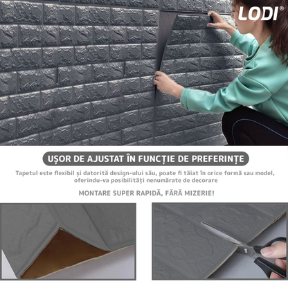 Set Tapet Caramida 3D Lodi56, suprafata acoperire 5.3 mp, autoadeziv, waterproof, usor de montat, design modern, 70x77 cm, gri
