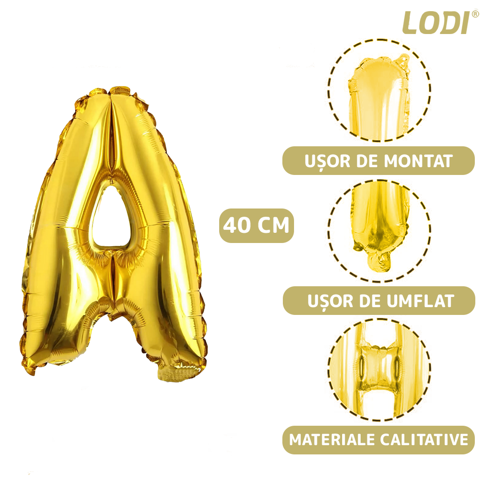 Balon in Forma de Litera A Lodi1467, metalizat, pentru Petreceri/Aniversari/Evenimente, rezistent, folie, gold, 40 cm