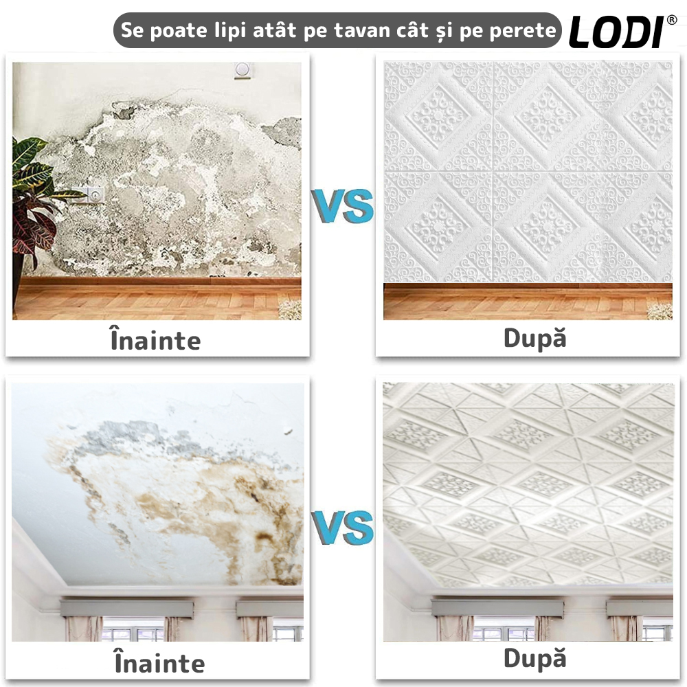 Set Tapet Mic 3D Lodi110, suprafata acoperire 3.06 mp, autoadeziv, perete/tavan, model floare, waterproof, usor de montat, design modern, 35x35 cm, alb