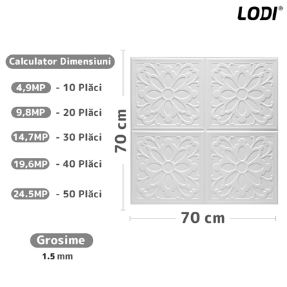 Set 10x Tapet 3D Lodi837, suprafata acoperire 4.9 mp, autoadeziv, Model Floare Patrat, perete/tavan, waterproof, usor de montat, design modern, 70x77 cm, alb
