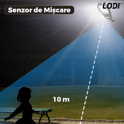 Lampa Solara Stradala 16 LED-uri Lodi869, rotunda, control prin telecomanda, senzor de miscare, 3 moduri de iluminare, protectie IP65, Waterproof, exterior, negru